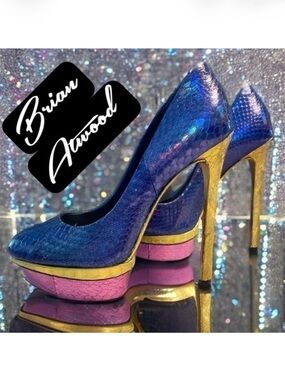 Brian Atwood Bf Fontanne DK BLUE SN Platform Women's Heels Shoes Size 6.5 NEW!